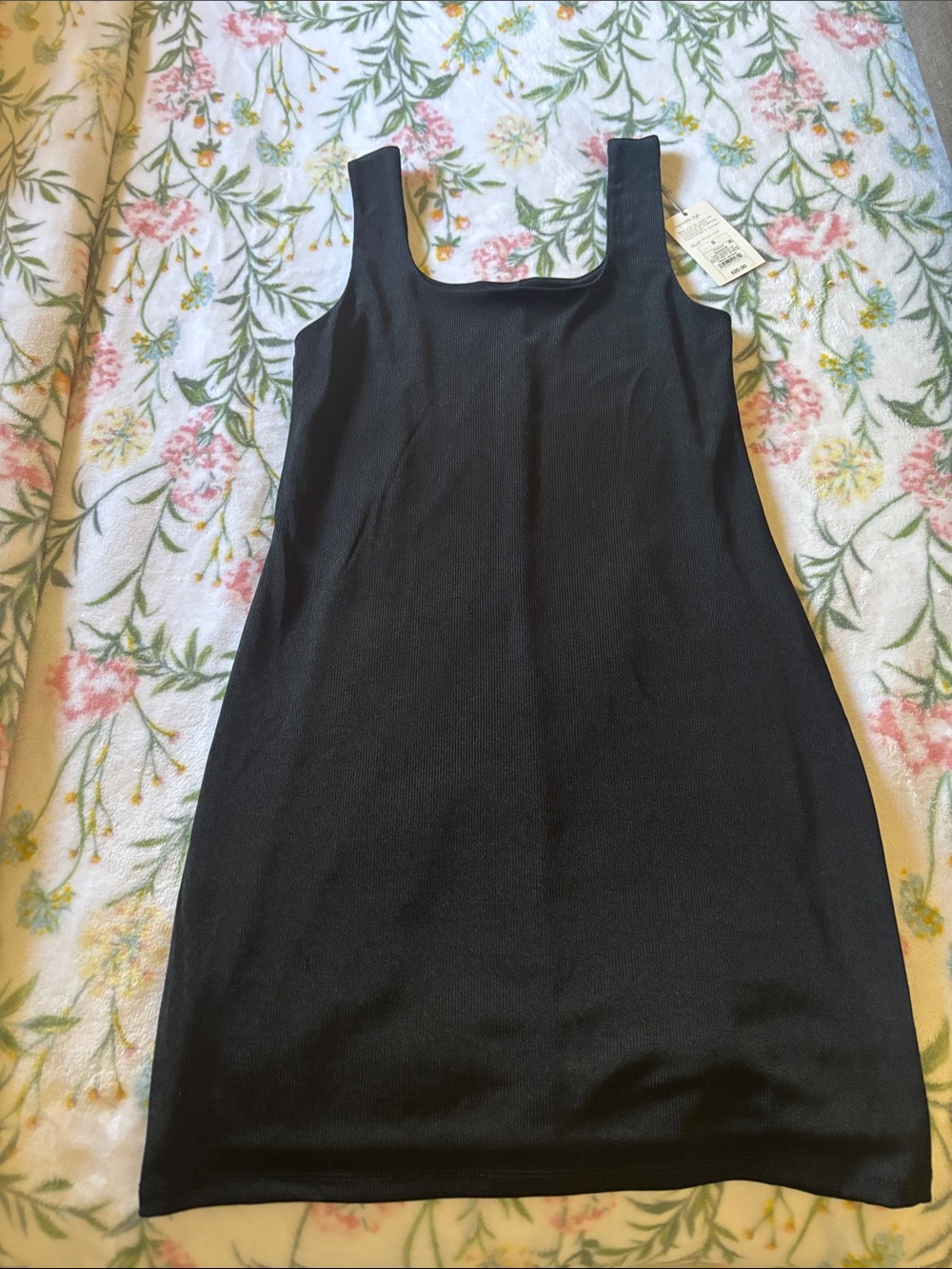 a new day Black Ribbed Square-Neck dress